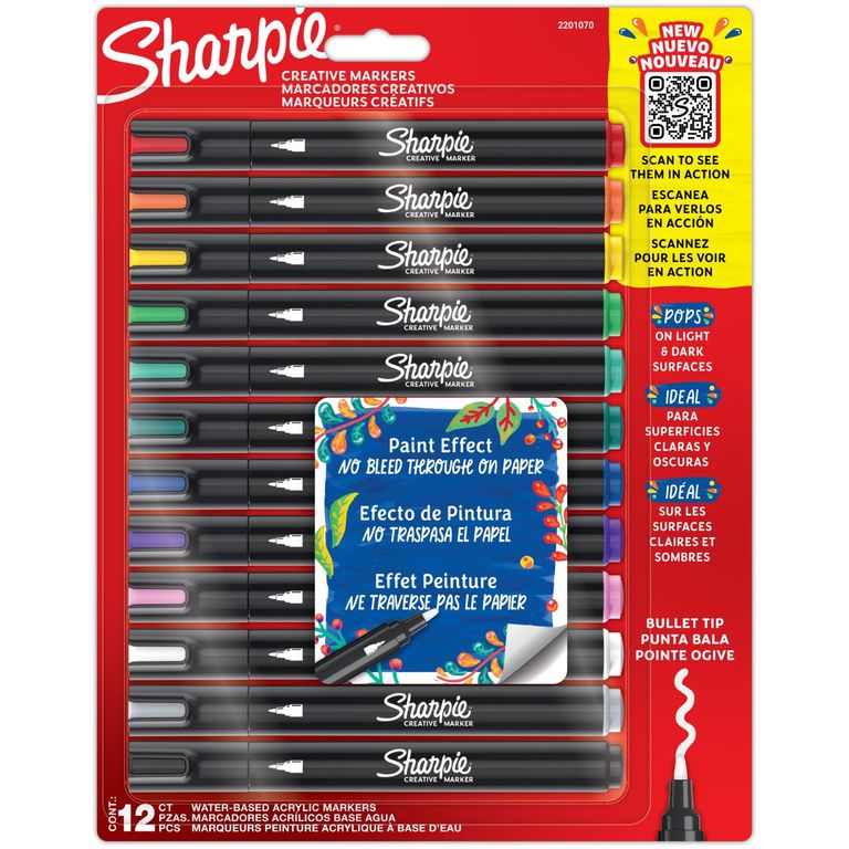 Plumones Acrílicos Sharpie Punta Bala Empaque 12 Und