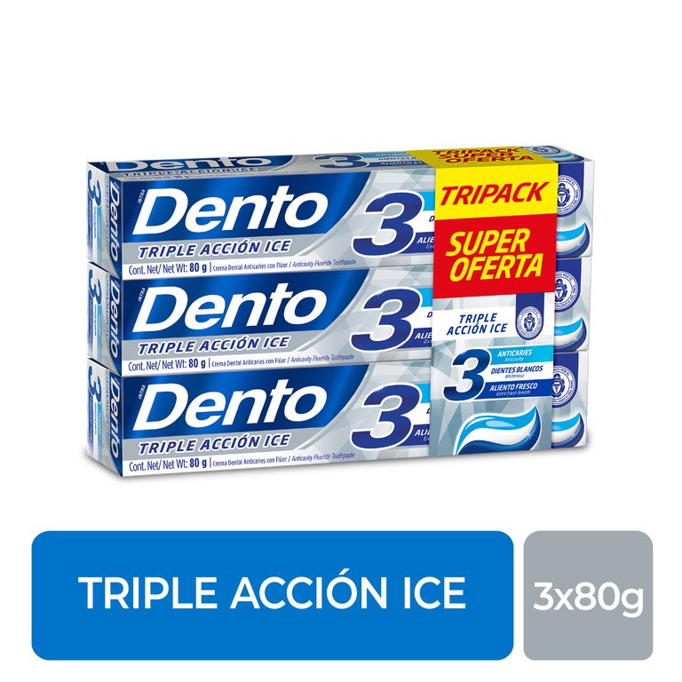 Pasta Dental Dento Triple Acción Ice Tripack Caja 80 g