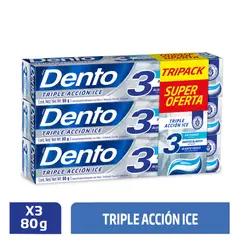 DENTO - Pasta Dental Dento Triple Acción Ice Tripack Caja 80 g