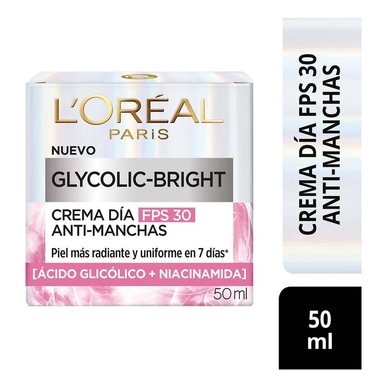 Gel Crema Loreal Glycolic Bright Día FPS30 Caja 50 mL