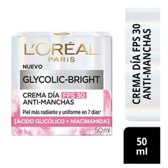 LOREAL PARIS - Gel Crema Loreal Glycolic Bright Día FPS30 Envase 50 mL