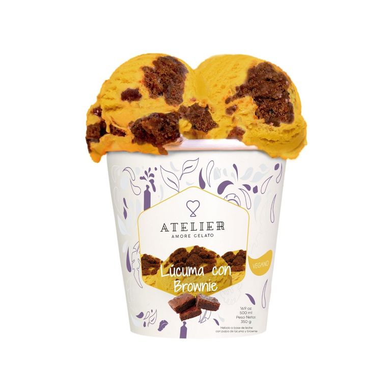 Helado Artesanal Lúcuma Brownie Atelier Pote 500 mL