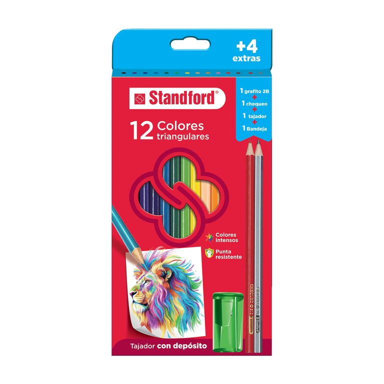 Colores Standford Triangulares Caja 12 Und + 2 Lápices + Tajador