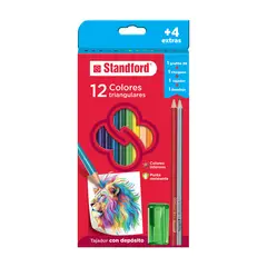 STANDFORD - Colores Standford Triangulares Caja 12 Und + 2 Lápices + Tajador
