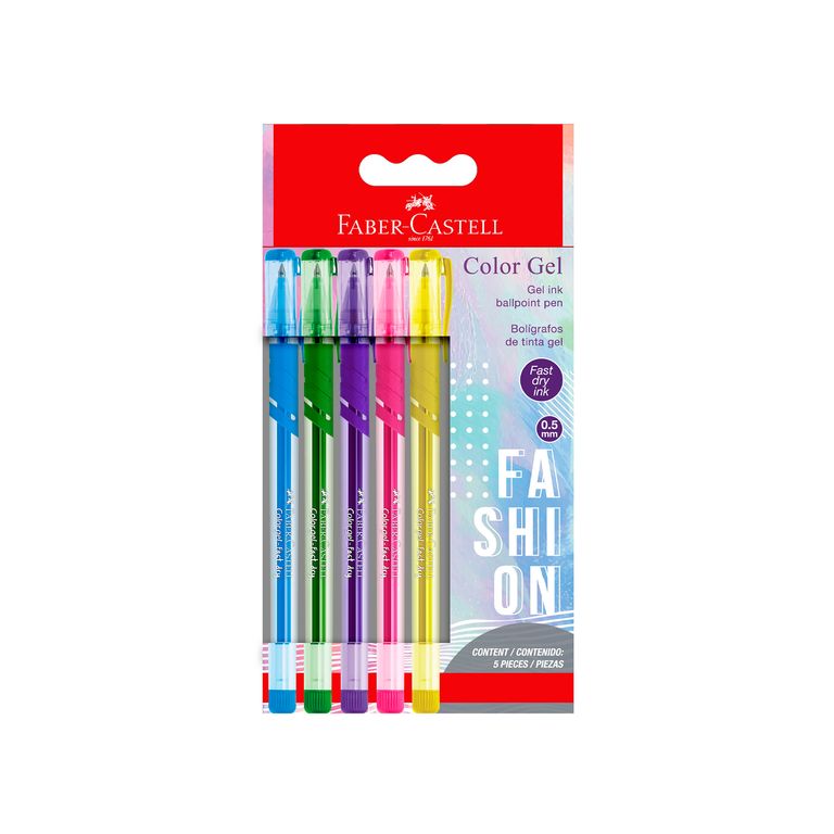 Lapiceros Faber Castell Color Gel Fashion Empaque 5 Und