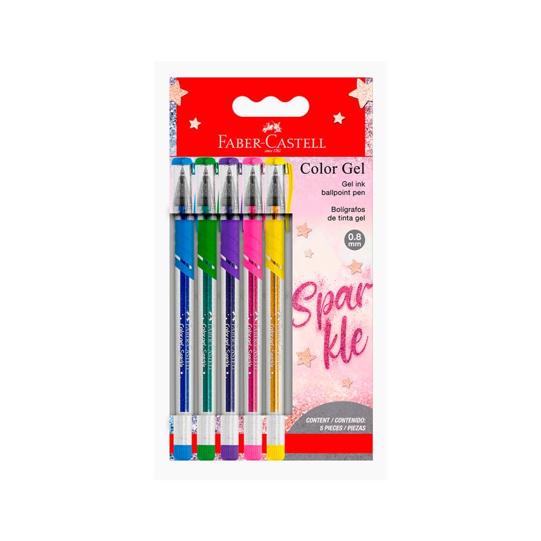 Lapiceros Faber Castell Color Gel Sparkle Empaque 5 Und