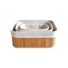 Casa Joven - Set x3 Canastas Bamboo Tela Beige