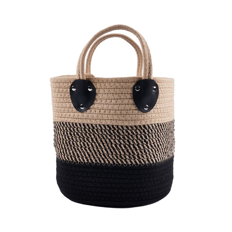 Cesto Tejido Redondo Tricolor Negro