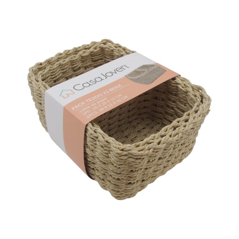 Pack Cesto Tejido Beige 3 Piezas