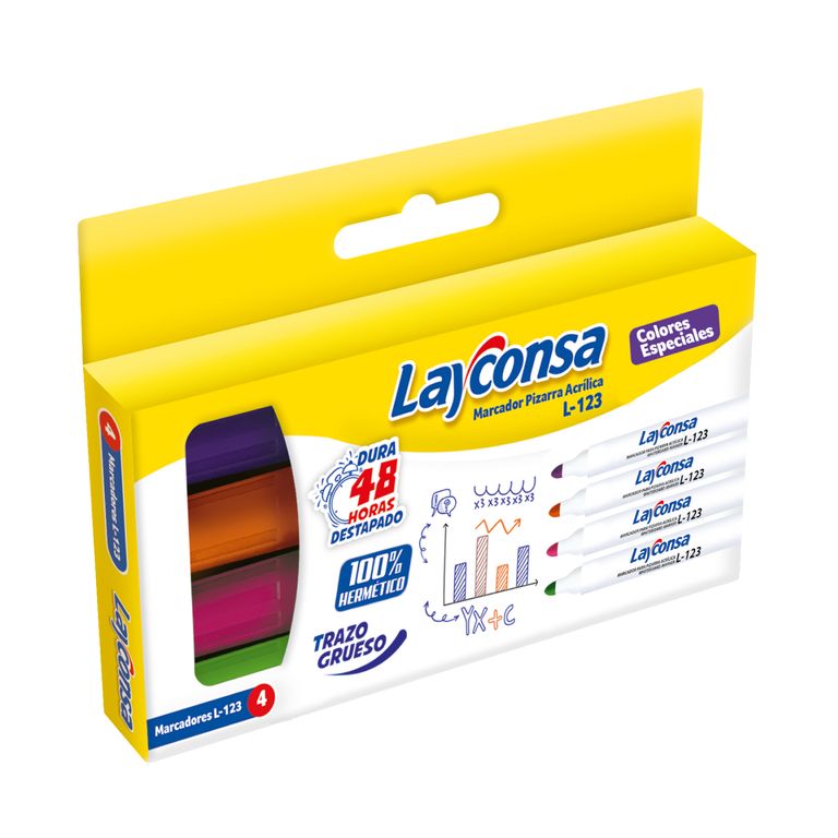 Plumón Para Pizarra Layconsa L123 Colores Especiales Caja 4 Und