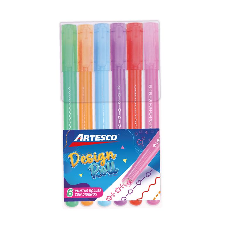 Plumones Artesco Puntas Roller Con Diseño Estuche 6 Und