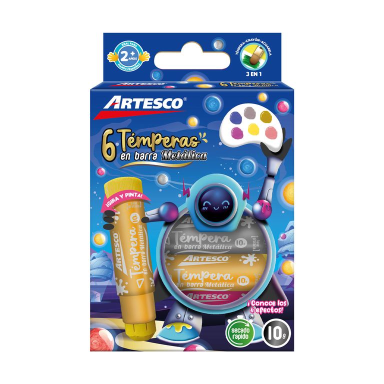 Témperas En Barra Artesco Metálico Empaque 6 Und