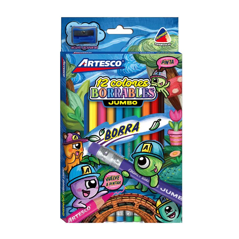 Colores Artesco Borrables Jumbo Empaque 12 Und + Tajador