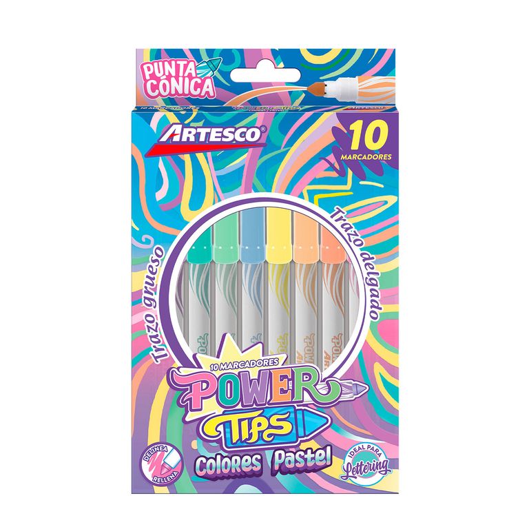 Plumones Artesco Power Tips Color Pastel Empaque 10 Und
