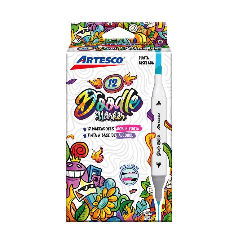 Marcadores Artesco Doble Punta Doodle Empaque 12 Und