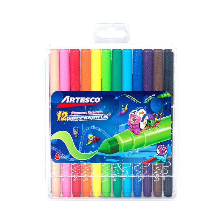 Plumones Artesco Superpunta 45 Estuche 12 Und