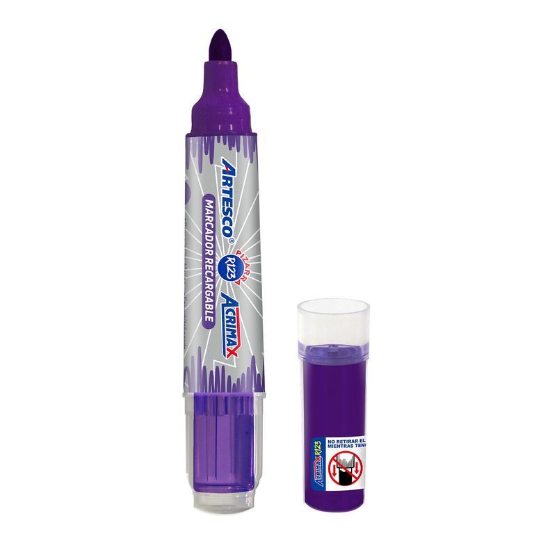 Plumón Para Pizarra Artesco Recargable Violeta Acrimax R123 + Cartucho Repuesto