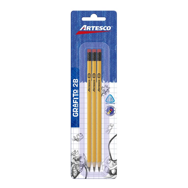 Lápices Artesco Triangular Amarillo 2B Empaque 3 Und