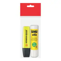 STABILO - Pack Stabilo Resaltador Amarillo + Goma Barra UHU 21 g