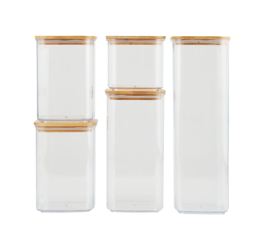 Set Canisters x 10 Piezas Plastico Tapa Bambo