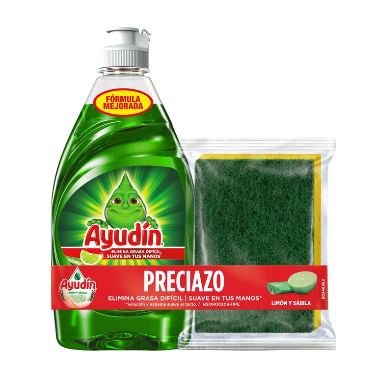 Lavavajillas Líquido Ayudín Limón y Sábila 215 mL + 1 Esponja