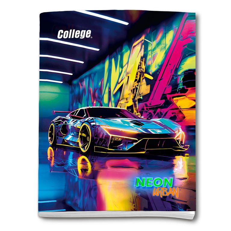 Cuaderno Deluxe College Rayado Neon Cars 80 Hojas