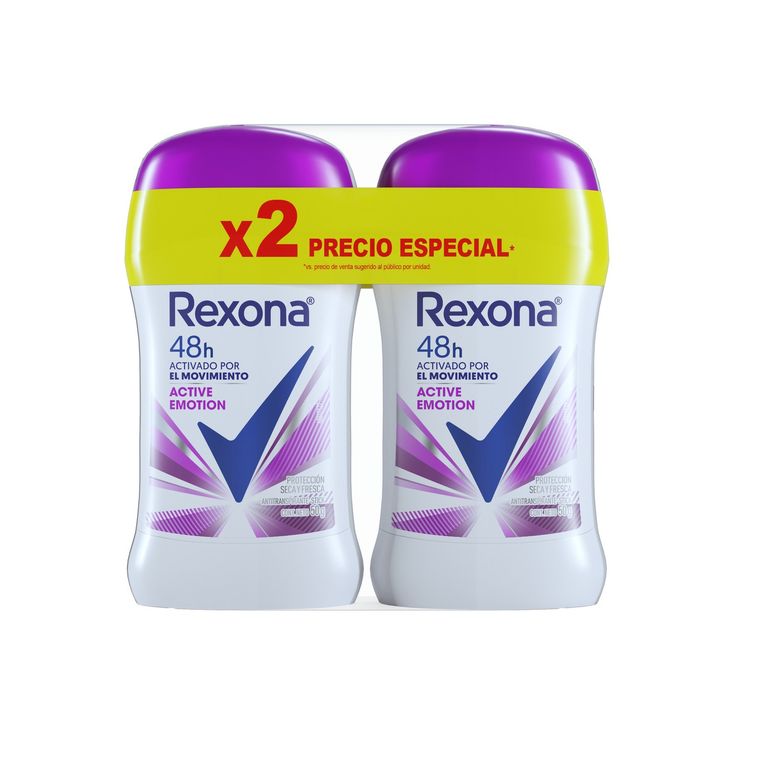 Antitranspirante Rexona en Barra Active Emotion Empaque 2 Und