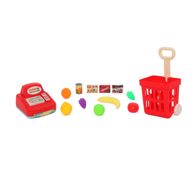 Set 2 en 1 Caja Registradora con Carro de Supermercado 13 Pzas
