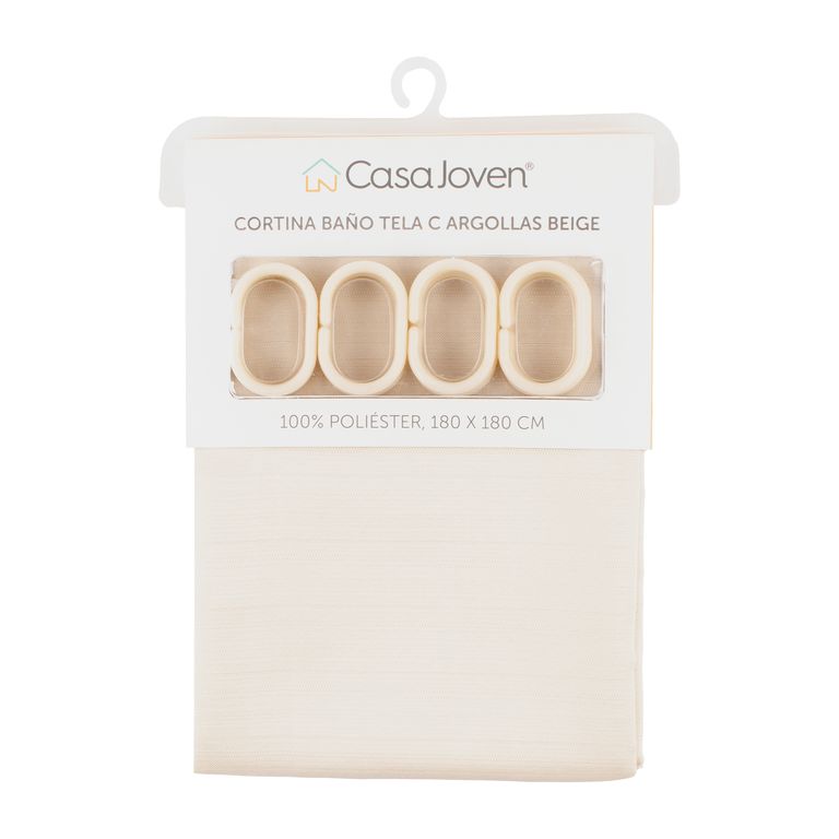 Cortina Baño Tela C Argollas Beige