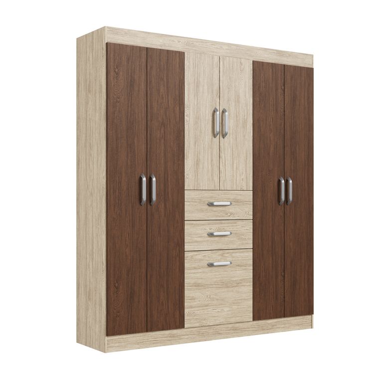 Ropero 6 Puertas 2 Cajones 1 Zapatera Fendy Amendoa Pu