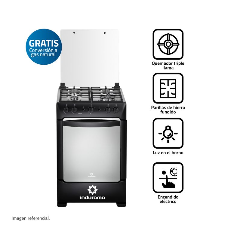 Cocina 24 Pulgadas 4 Hornillas Triple Llama con Encendido Eléctrico Pompeya Negro