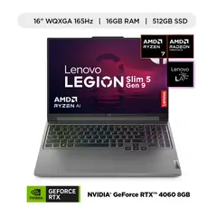 LENOVO - Laptop Lenovo Legión Slim 5 AMD Ryzen 7 8845HS 16GB RAM 512GB SSD NVIDIA RTX 4060 16" WQXGA 165 Hz