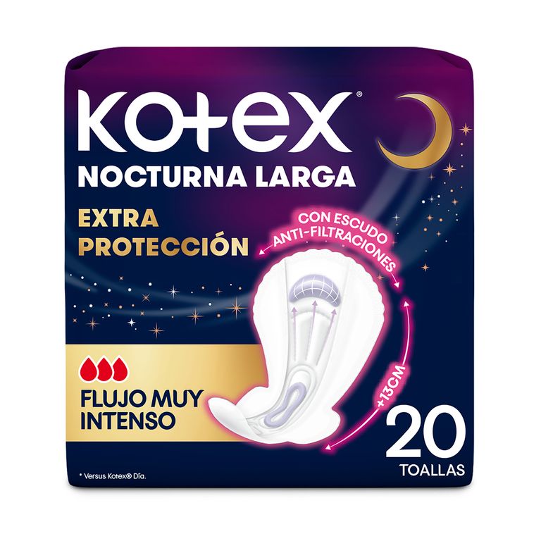 Toallas Higiénicas Kotex Nocturna Extra Protección Empaque 20 Und