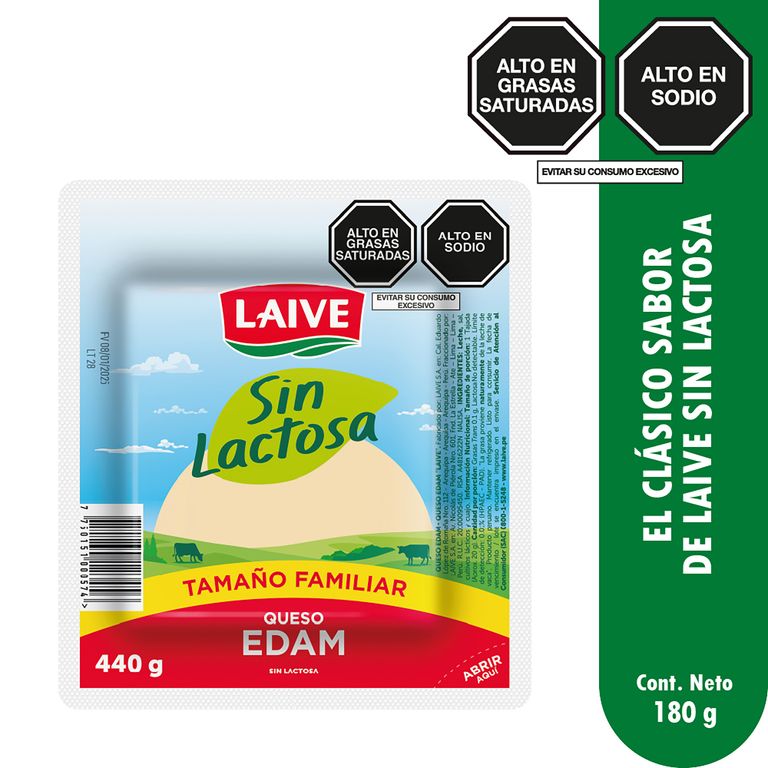 Queso Edam Sin Lactosa en Tajadas Laive Empaque 440 g
