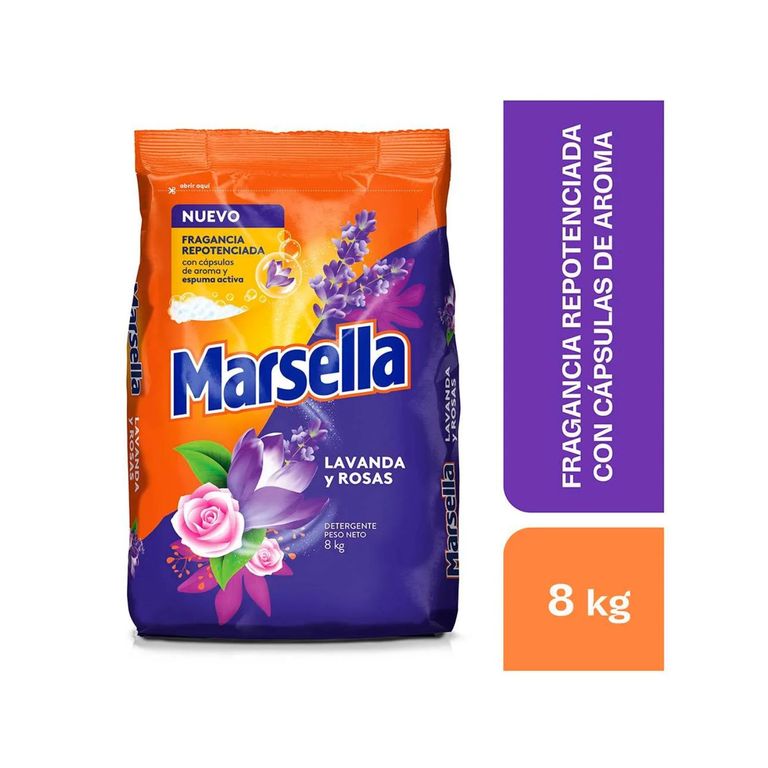 Detergente en Polvo Marsella Lavanda y Rosas Bolsa 8 Kg