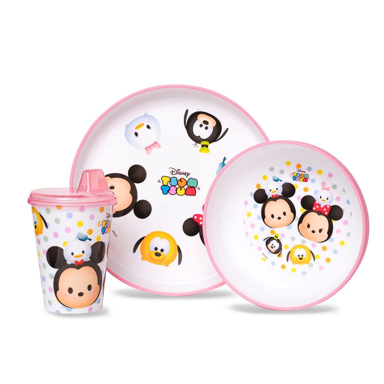 Set Vajilla y Vaso Tsum Tsum Rosado 3 Pzas