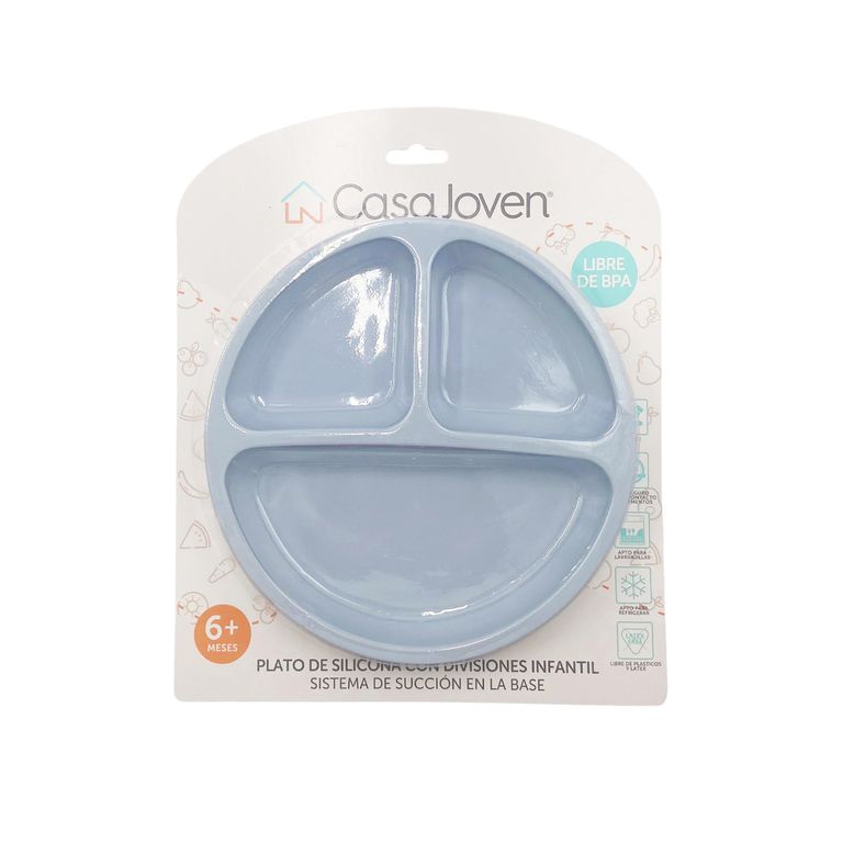 Plato para Bebé Con Base Succión de Silicona Celeste