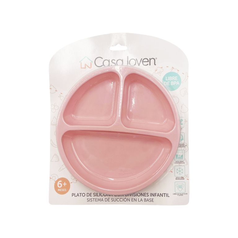 Plato para Bebé Con Base Succión de Silicona Rosa
