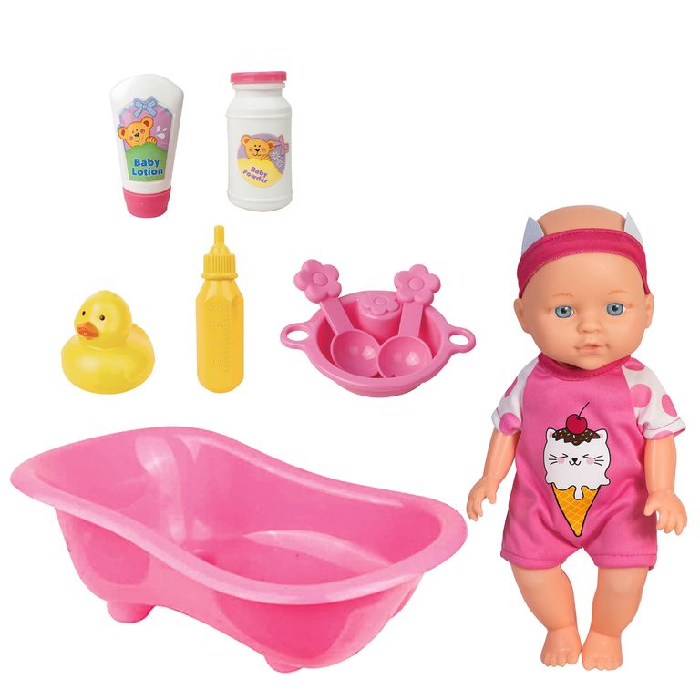 Muñeca 28 cm con Bañera y Accesorios