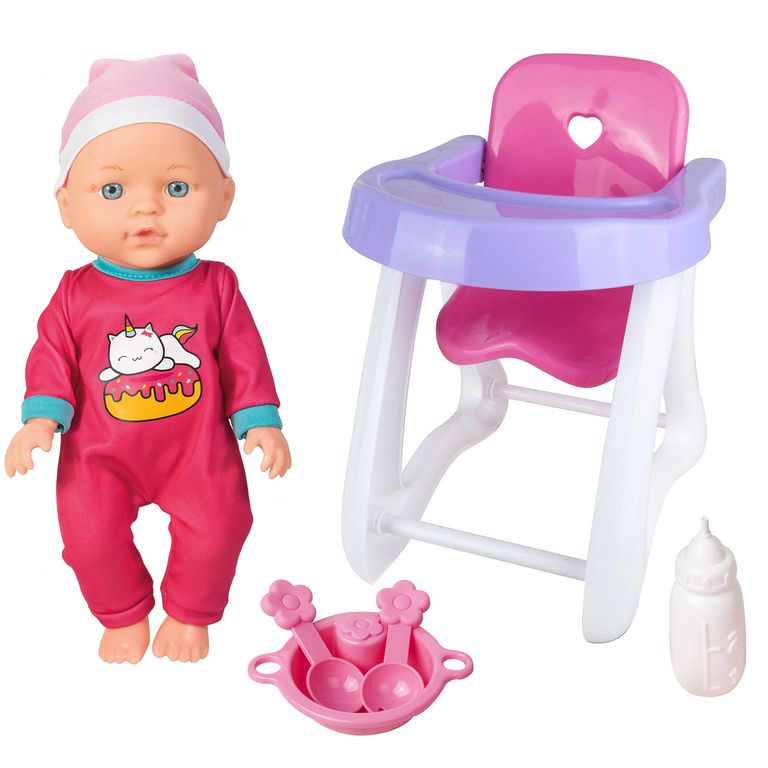 Muñeca 28 cm con Silla de Comer