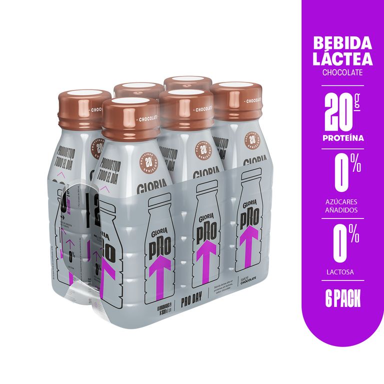 Bebida Láctea Gloria Pro Day Chocolate Sixpack Botella 320 mL