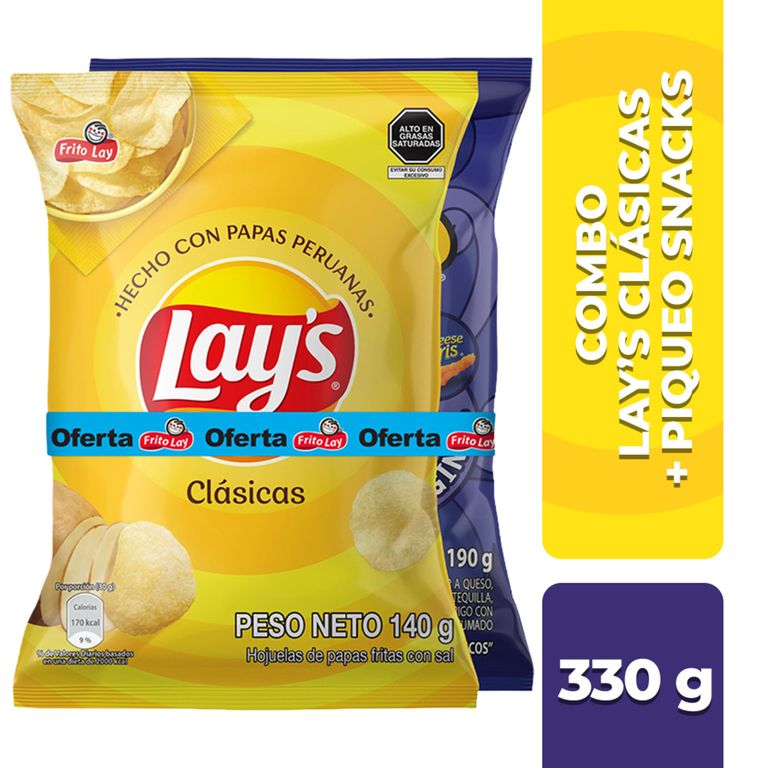Combo Papas Lay's Clásicas Sal + Piqueo Snax Original 330 g