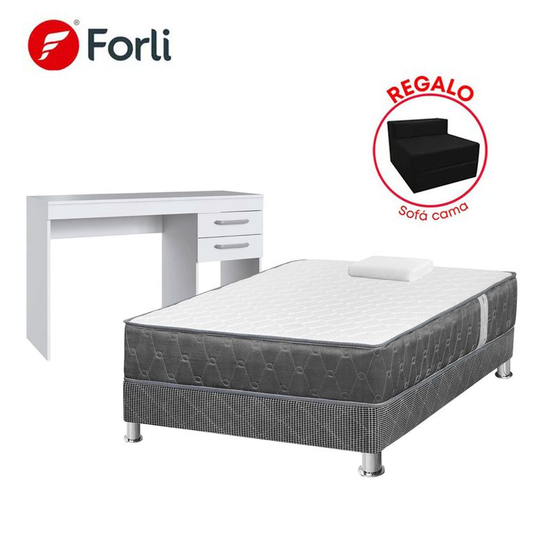 Combo Cama Acqua 1.5 Plazas + Escritorio Blanco