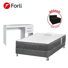 FORLI - Combo Cama Americana Acqua 1.5 Plazas Tags: Colchón + Box Tarima + Escritorio Blanco 2 Cajones + Sofá Cama + 1 Almohada