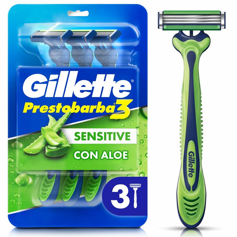 Máquina De Afeitar Gillette Prestobarba3 Sensitive Con Aloe Empaque 3 Und