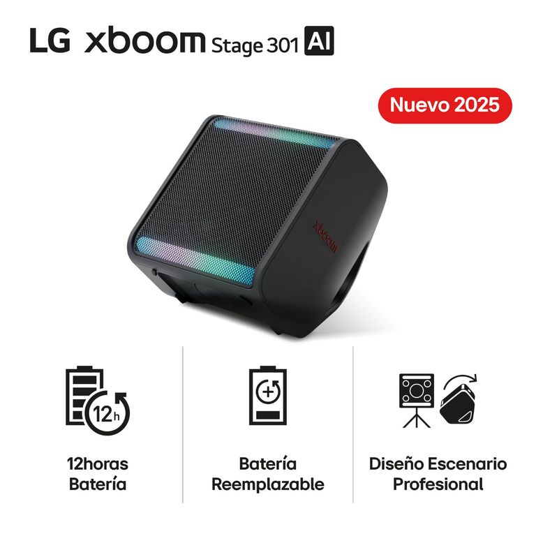 Parlante LG xboom Stage 301 120W Portátil 12 hrs batería hrs IPX4 (2025)