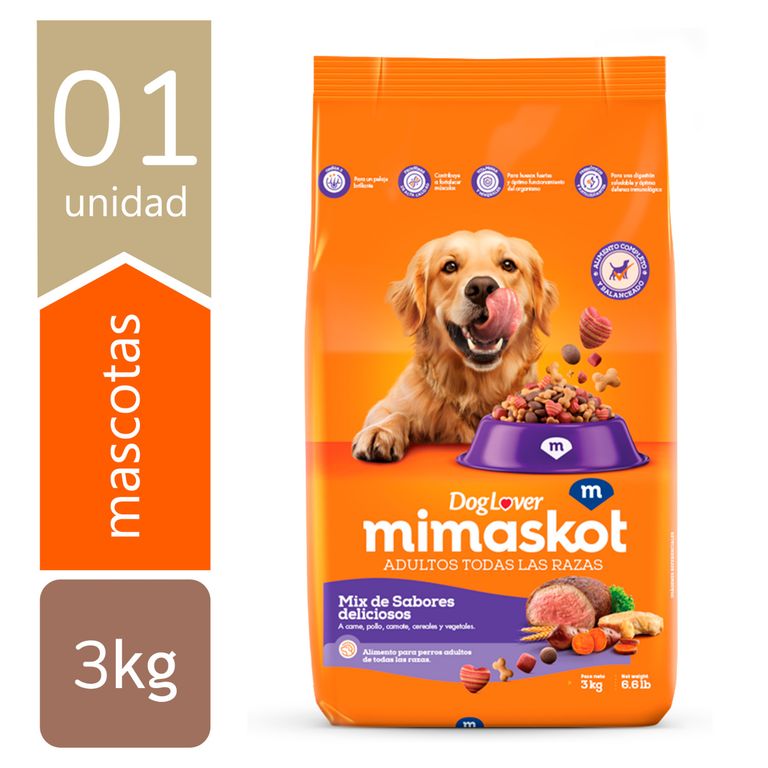 Alimento Seco Perros Adultos Mimaskot Mix de Sabores Bolsa 3 Kg