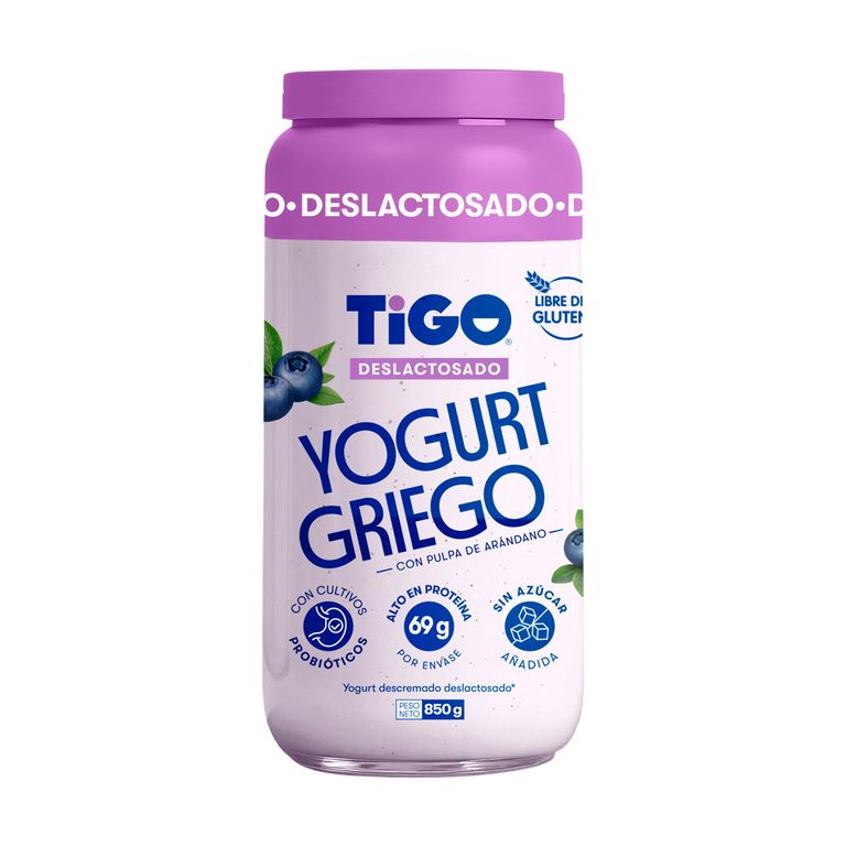 Yogurt Griego Tigo Arándano Deslactosado Envase 850 g