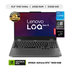 LENOVO - Laptop Lenovo LOQ Intel Core i5-12450HX, 24GB RAM, 512GB SSD, NVIDIA RTX 3050 6GB,15.6" FHD 144Hz