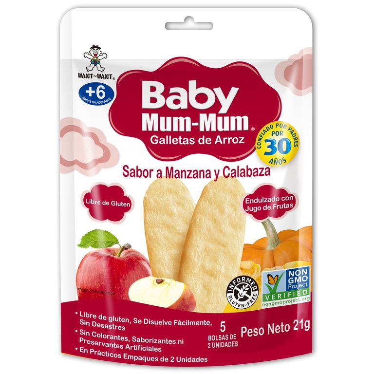 Galleta de Arroz Baby Mum Mum Manzana Calabaza Doypack 21 g